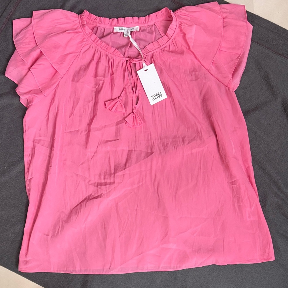 Rose & Olive Vibrant Pink Flutter Sleeve Blouse